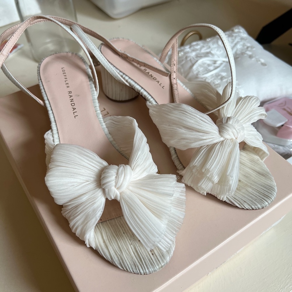 Loeffler Randall Cream Bow Slingback Sandals